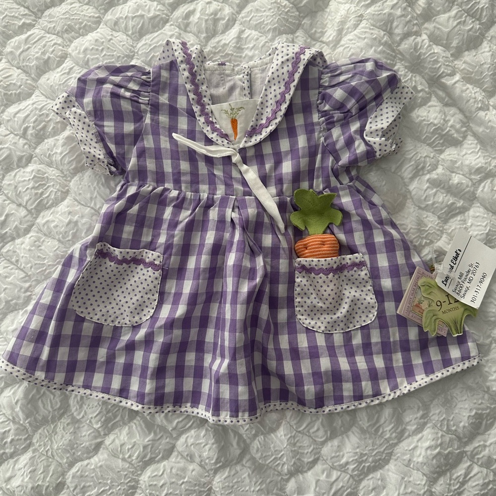 NWT Boutique Bunnies By The Bay Lavender and White Gingham Carrot Easter Dress